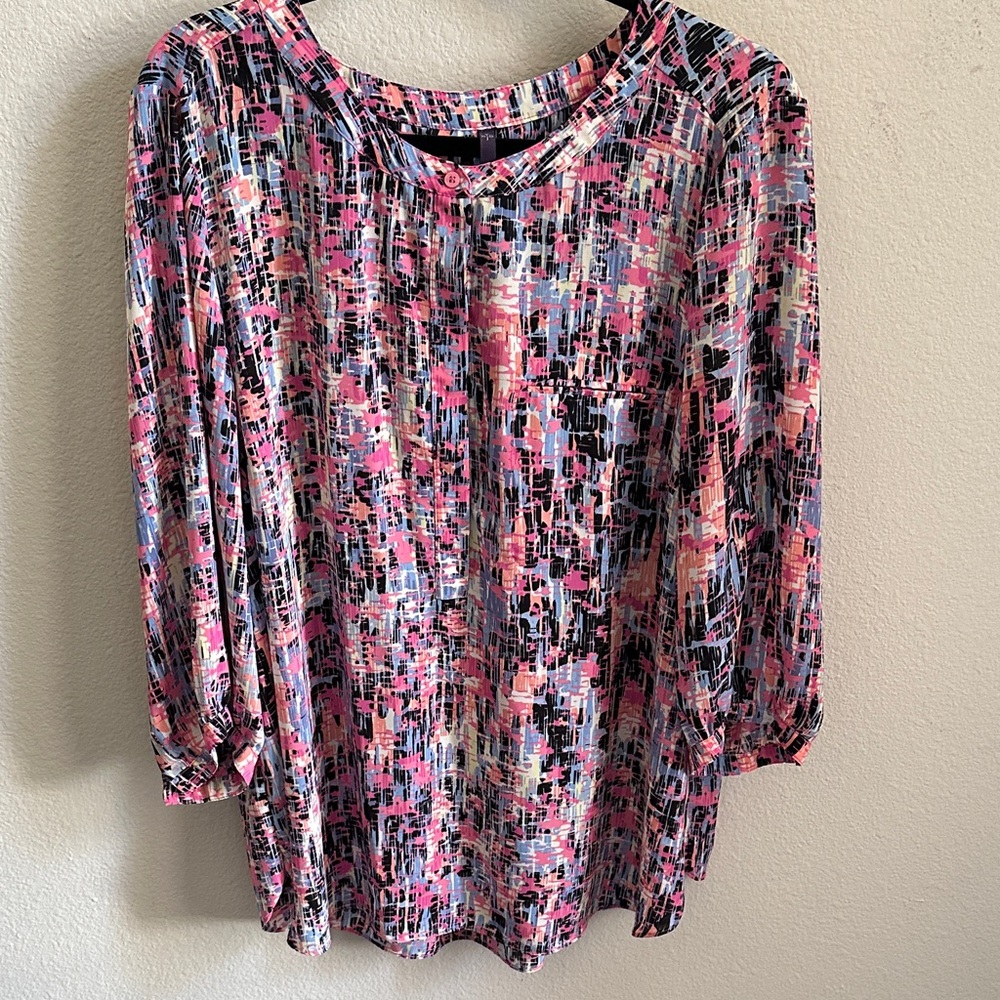 NYDJ Pink and Black Abstract Print Blouse